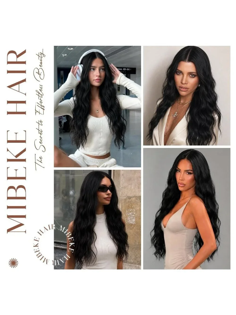 Women's Black 26 Inch Long Synthetic Middle Part Lace Front Wavy Wig